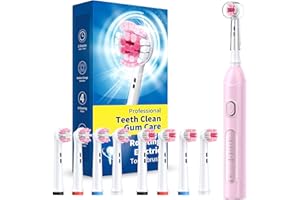TEETHEORY Rotating Electric Toothbrush for Adults with 8 Brush Heads (2 Types), 4 Modes Deep Clean Electric Toothbrush with Rechargeable Power and 2 Min Smart Timer Pink