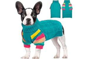 MHaustlie Pull Chien Taille l, Pull Chien Grande Taille, Pull Noel Chien, Pull à Col Roulé en Tricot pour Chien, Pull d'hiver Chaud pour Chien, Pull pour Chien French Bulldog, Pug (L, Vert)