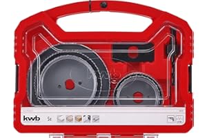 kwb Lochsäge-Set, 8-teilig - Durchmesser von 67 mm bis 127 mm - Inklusive HSS Zentrierbohrer - Praktischer Kunststoffkoffer