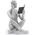 JJQHYC Abstract Woman Thinker, Bookworm Sculpture Bookshelf Decoration Reading Woman Figurine Statue Reading Figurine Sculptures Thinker Ornaments for Living Room (A)