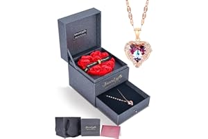 IMMORROSA Eternal Heart Rose with Necklace, Preserved Rose Box with Necklace