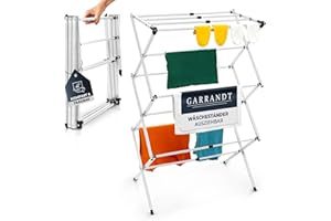 Garrandt Foldable Clothes Airer, Heavy Duty Clothes Airer, Space-Saving, 6 Levels with 11 Rails, Foldable and Extendable Clothes Airer Tower, Small, Balcony in Black (White Miami)