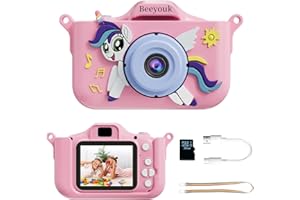Macchina Fotografica Bambini,Beeyouk Unicorno Fotocamera Digitale per Bambina 3-8 anni,1080P Fotocamera per Bambino per Ragazze e Ragazzi,Regalo Giocattolo per Bambini 3 4 5 6 7 Anni con Scheda 32GB