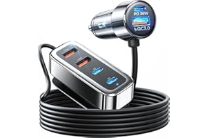 AINOPE 90W USB C Auto-Ladegerät mit 6 Anschlüssen,kfz Super Mini Ganzmetall Schnellladung with 5FT Kabel mit iPhone 15/14/13 Pro Max, Samsung