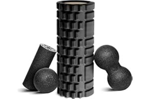 HOUSLUX faszienrolle-faszienball-foam roller-faszienrolle set，33x14cm faszienrolle,Schwarz-Mini Rolle L15xD6cm, faszienball D8cm und Duo-Ball D8cm im Set ，faszienball Mini-Set Carbon(Schwarz Upgrade)