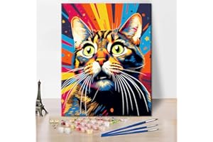 TISHIRON Abstract Cat Paint by Number Landscape Paint by Numbers for Adults Cute Kitten Colorful Paint by Numbers Kits on Canvas Paint by Numbers for Adults Beginner - Modern Décor Artwork 16x20inch
