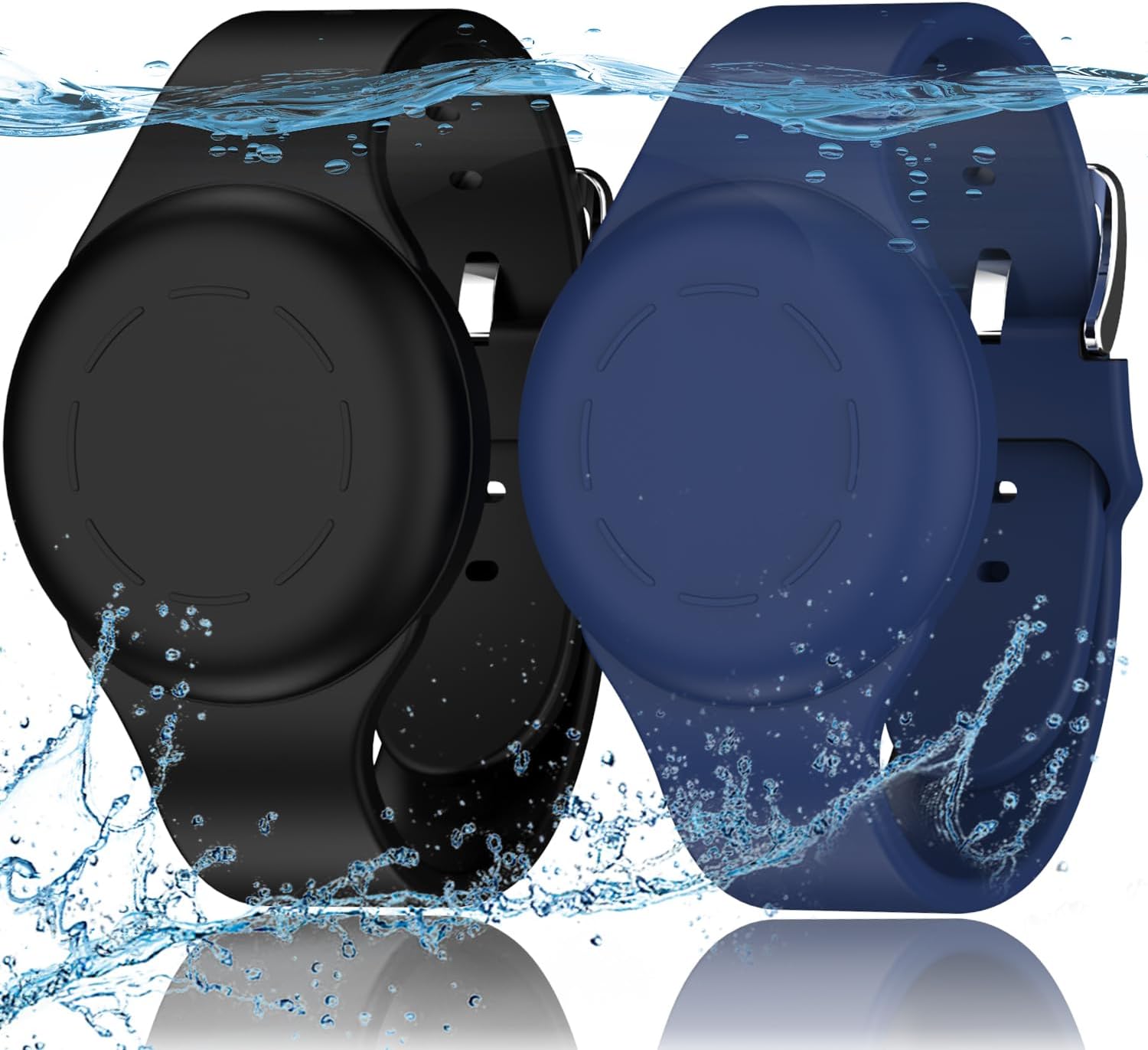 R-fun Pulseras Impermeables Air Tag para niños [2 Unidades] compatibles con Apple Air Tag Finders con Silicona Suave, buscadores de artículos GPS antipérdida, Funda para niños,Azul Noche/Negro