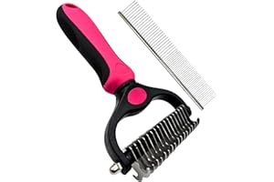 Nestico Dematting Comb for Dogs and Cats | 17+9 Double-Sided Undercoat Rake & Small Stainless Steel Comb | Rust-Resistant Grooming Tool for Long Hair, Mats & Tangles | Pet Deshedding Brush (Pink)