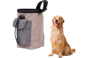 Dokeno Bolsa Premios Perro, Bolsa Entrenamiento Perro, Cinturón Ajustable, Portátil Dog Food Bag, Bolsa para Pasear Perros, Bolsa Manos Libres, Bolsa de Comida para Perros, Viajes, Caminatas (Marrón)