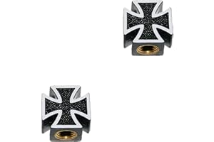 ‎KUSTOM66 2er Set Ventilkappen - Schwarzes Kreuz - für Motorrad (Farbauswahl: schwarz, blau, Silber, rot) (Schwarz)