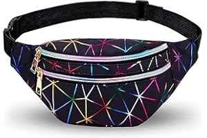 RAMONI Bumbags for Ladies, Stylish Fanny Pack for Girls, Waterproof Leather Waist Bag Travel Running On Foot, Diamond Color Laser Sports Multi-Layer Outdoor Waist Pack