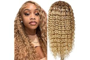 Hxxcoup Human Hair Wig Echthaar Perücke Deep Wave 13x4 Lace Frontal Wig Blonde Perücke Echthaar #27 Perücke Damen Glueless Wig Brazilian Virgin Hair Wig Deep Wave Hair No Tangle 18 Zoll
