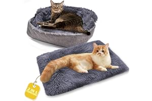 Fanchu Katzenbett, 2 in 1 Plüsch Weich Haustierbett, Katzensofa Flauschige Katzenbett Klein Hund Bett Haustierbett Katzendecke katzenbettchen Tierbett für Katzen und Kleiner Hund (Dunkelgrau)