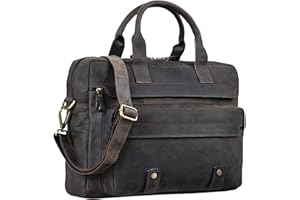 STILORD 'Leander' Bolsa de negocios o maletín para portátil de 15.6'' Bolso de piel para trabajo de hombres y mujeres Bolsa mensajero de cuero auténtico, Color:marrón oscuro