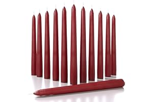 CANDWAX 20 cm Taper Candles Set of 12 - Dinner Candles Dripless - Tall Candles Long Burning Perfect as Christmas Candle or Household Candles - Bordeaux Candles
