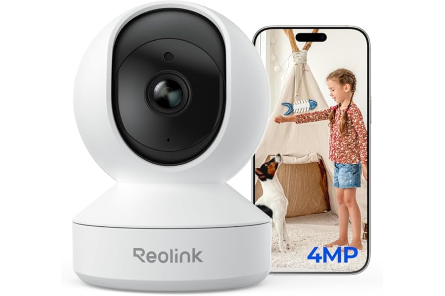 Reolink 4MP Indoor WiFi Camera - 360° View, Auto Tracking, Surveillance Camera with AI Detection (Person/Animal/Plant), Two-Way Audio, Night Vision, Baby Monitor - E1