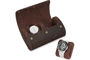 VINBAGGE Boite à Montre Homme en Cuir de Vache - Étui de Voyage pour 2 Montres - Organisateur de Rouleau Portable - Boîte à Bijoux avec 2 Fentes