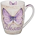 Christian Art Gifts Botanic Butterfly Blessings Purple"Blessed" Mug - Jeremiah 17:7