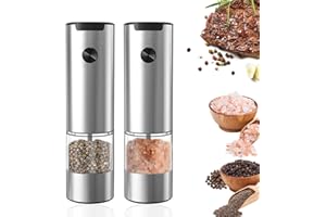 Techtrix Moulin à Poivre Électrique,Moulins Sel Poivre Automatique avec Lumière LED Blanche, Petite Brosse, Grossièreté Réglable, Peut Opération une main,Argent