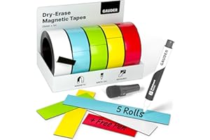 GAUDER 5 x Dry Erase Magnetic Tape | Magnetic Strips | Magnetic Labels | Magnetic Tape (25 mm x 1 m)