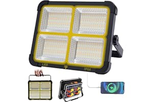 FAUXPONT Foco LED Recargable 100W 20000 lm,336LEDs 5 Modos de Luz,Recargable Lámpara 12000mAh,luz de trabajo recargable USB,Solar Exterior Foco,Base Magnética,Ideal para Camping,Trabajo,Pesca,Garaje,taller