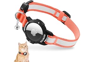 VEYALISE Leuchtend Airtag Katzenhalsband, Kätzchenhalsband mit Apple Airtag Hülle,Verstellbar Airtag Halsband Katze mit Sicherheitsverschluss & Elastischer (Orange, (Katzen und Welpen23-33cm))