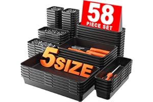 A-LuGei【58 Pièces【5 TAILLES】 Organisateur de Tiroirs, Servante d'Atelier, Caisse à Outil, Organisateur Tiroirs pour Rangement Bureau, Séparateur Tiroirs, Rangement Cuisine, Atelier, Garage