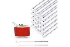 HÅLM Lot de 20 pailles en verre réutilisables - Courtes droites de 10 cm + brosse de nettoyage sans plastique - Passe au lave-vaisselle - Durable - Pailles en verre pour verres à shot
