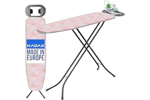 KADAX Table à Repasser 110 x 30 cm, Planche Pliable avec Housse en Coton, Support pour Fer, Pieds Antidérapants et Hauteur Réglable (Pêche)