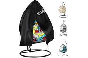 Icetimer Upgraded Egg Chair Cover - Waterproof, Windproof, Heavy Duty Large Patio Hanging Swing Seat Cover With Zipper, 190x115cm, Black