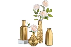 Inweder Lot de 4 petits vases dorés en verre doré pour décoration de table de Noël, vases à fleurs modernes, vases esthétiques, vases décoratifs pour centres de table de mariage, salon, cuisine
