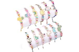 vamei 12 Piezas Pulseras de la Amistad para Niña Pulseras Trenzadas Ajustable Linda Arcoíris Corona Panda Unicornio Pulsera Tejida Regalos Cumpleaños para Niños
