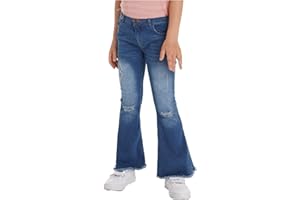 Oyolan Pantalones Vaquero para Niña Pantalones Largo Mezclilla Rotos Pantalones Cintura Elástica con Bolsillo Pantalón Casual Jeans Niña