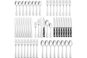 WITBICG Cuberterias Completas 8 Personas, 48 Piezas Cubiertos Acero Inoxidable Grado De Comida Cuberteria Juego De Cubiertos Set Cubertería Completas, Acabado De Espejo, Aptas Para El Lavavajillas (Plata)