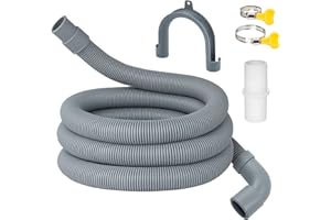 ilauke 1.5m Washing Machine Waste Pipe Extension, Universal Replacement Washing Machine Drain Hose Extension Kit with Connector Clip Clamp, Suitable for Washing Machine, Dishwasher