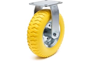 Wiltec Roulette de transport fixe increvable – Ø 225 mm – Capacité 100 kg – en PU Polyuréthane – Roue avec Plaque de montage – Transport Appareil Accessoire Meuble – Usage silencieux