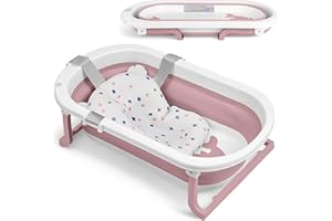 KIKKA BOO KikkaBoo Vaschetta Bagnetto Neonato Pieghevole WILLY, Salvaspazio con Termometro Integrato, Cuscino Morbido di Supporto, Gambe Antiscivolo, 0-36 Mesi, Regalo Nascita Bambino, Rosa