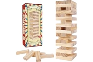 GOTHINK Tumble Tower Game for Kids and Adults, 54pcs Wooden Board Stacking Game for Family Games Night, Classical Wood Blocks Game, Standard Size