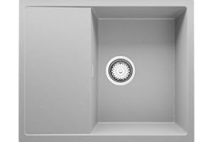 Spülbecken Grau 62x50 cm, Granitspüle + Ablauf-Set, Küchenspüle für 45er Unterschrank, Einbauspüle von Primagran