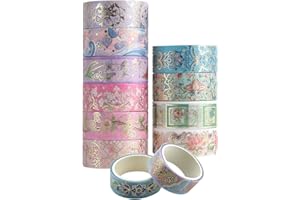 VAIAV Washi Tape Set,12 Rotoli Nastro Decorativo per Mascheratura, Nastro Washi in Stagnola, Washi Colorato Decorativo Lamina Nastro, Decorativo Nastro per Mascheratura