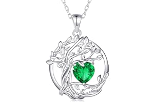 FANCIME Tree of Life Birthstone Necklace for Women 925 Sterling Silver Tree Pendant Birthstone Necklace Jewellery Gemstone Anniversary Birthday Christmas Gifts for Wife Girls Her