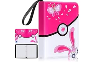 BRHE Classeur de Cartes avec 4 Poches, Album de Cartes Zippé Pouvant Contenir 504 Cartes 63 Porte Cartes Amovibles, Cadeau pour Filles et Garçons(Rose)