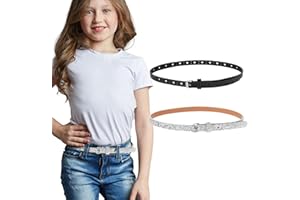 Amaxiu 2er Pack dünner Gürtel für Mädchen, Glitzergürtel niedlicher glänzender PU Ledergürtel verstellbarer Taillengürtel für Jeans Kleid
