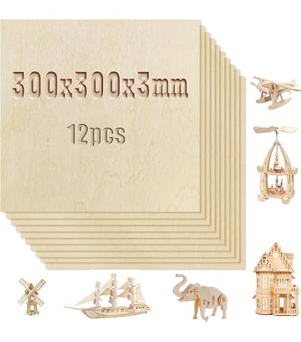 Seghetto Da Traforo Per Legno 7 Pz – Compensato Di Pioppo 4 Mm 30x30 Cm, Qualità AB, Ideale Per Laser, Incisione E Pittura, Certificato FSC