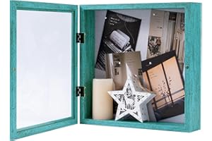 Muzilife Cornice portafoto in legno 3D con apertura da riempire, 28 x 28 cm, con spilli e tasselli per display fai da te Shadow Box, regalo per famiglia, amici, ufficio, vintage, blu