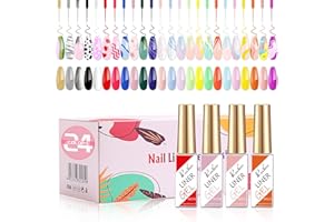 Rechoo 24pcs Gel Liner para Uñas Set, 8ml Neon Color Esmalte Semipermanente Profesional, Gel Painting Uñas para Dibujar Lineas French Nails, Kit per Manicure da Salone di Design per Unghie