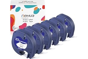 6x Hehua Remplacement pour Dymo Letratag 91221 S0721660 Bandes d'étiquettes Plastic 12mm x 4m Noir sur Blanc, Compatible avec Dymo letratag XR LT-100h LT-110T LT-100T QX50 XM 2000 Plus
