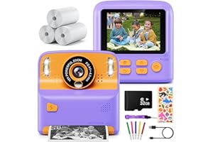 Macchina Fotografica Bambini Istantanea, Kaishengyuan 2.4" HD Fotocamera Digitale Bambini con 32GB Scheda SD e Carta da Stampa, per Bambini dai 3-12 Anni Regalo (Viola)