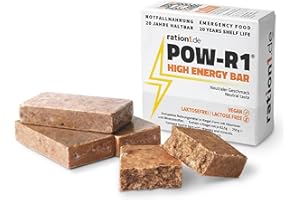 ‎RATION1.DE ration1, POW-R1 High Energy Bar, 250g Pack, 4 einzeln verpackte Riegel, Vegan, Laktosefrei, 20 Jahre haltbar, Outdoor Snack, Notnahrung, Energie Booster für Wandern, Radfahren