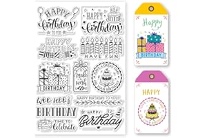 GLOBLELAND Timbri Trasparenti Buon Compleanno per Scrapbooking Fai Da Te Auguri di Compleanno Auguri Timbri In Silicone Timbri Trasparenti per Biglietti Creazione Album 8.27×5.83 Pollici